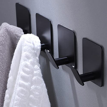 DELITON 26lb Heavy Duty Adhesive Towel Hooks, No-Damage 4 Pack Matte Black | High quality stainless steel, Strong adhesion, Suitable for bathroom kitchen for hanging coats bathrobes utensils umbrellas - color: Black