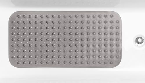 Medium Non-Slip Bathtub & Shower Mat 31x16 (Smooth/Non-Textured Tubs Only) Safe, Clean, Machine-Washable, Superior Grip&Drainage, Vinyl, Transparent Gray (Grey) - color: Transparent Gray (Grey), size: Large (31"x16")