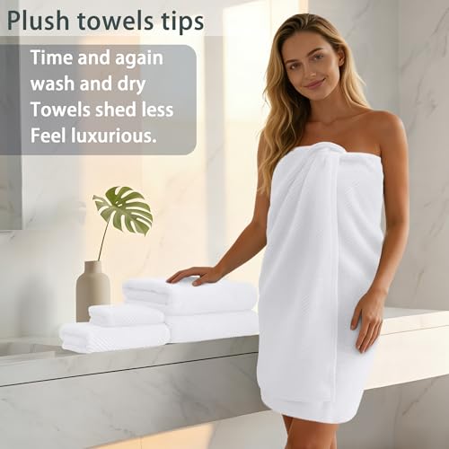 VOOVA & MOVAS White 3PC Towel Set, 100% Cotton | 1 Large Bath 30x56 In, 1 Hand 18x28 In, 1 Wash Cloth 13x13 In, Quick Dry, Soft, Thick, Bathroom Essentials - color: White, size: 3 PC Bathroom Towel Set