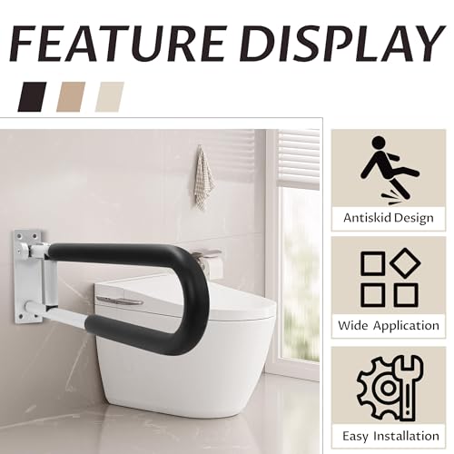 KUAFU 23.6 Inch Handicap Grab Bars Flip Up Folding Toilet Grab Bar Rails | Bathroom Safety Bar Hand Support for Disabled Elderly Pregnant Woman Wall Mounted Aluminum Silver
