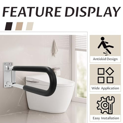 KUAFU 23.6 Inch Handicap Grab Bars Flip Up Folding Toilet Grab Bar Rails | Bathroom Safety Bar Hand Support for Disabled Elderly Pregnant Woman Wall Mounted Aluminum Silver