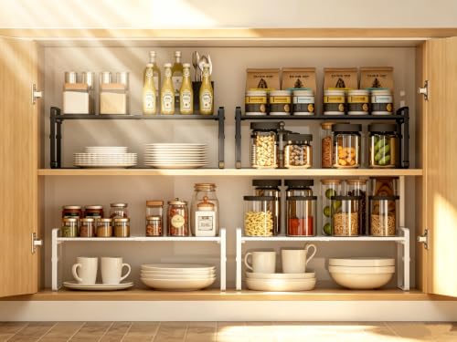 Expandable Cabinet Shelf Organizer Riser for Kitchen Pantry Cupboard Under Sink Countertop,Kitchen Cabinet Shelf (White) | Expandable - color: White