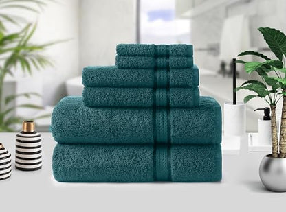 COTTON CRAFT Ultra Soft 6 Piece Towel Set - 100% Cotton Towels - Teal | Absorbent 580 GSM Quick Dry Everyday Premium Luxurious Bathroom Towels - 2 Large Bath Towels, 2 Hand Towels, 2 Washcloths - color: Teal, size: 6 Piece Towel Set