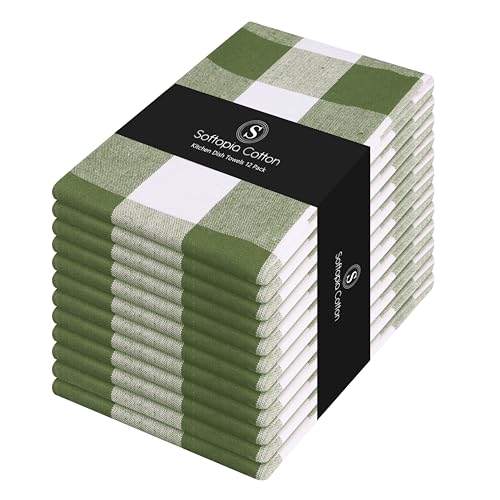 Mint Green and White 12 Pack Buffalo Check Kitchen Towels, 16x26 Inches, 100% Cotton Dish Cloths, Reusable Hand Towels for Drying Glassware, Cleaning Spills, Farmhouse Plaid Towel - color: Mint Green, size: 16 X 26 - 12 Pack