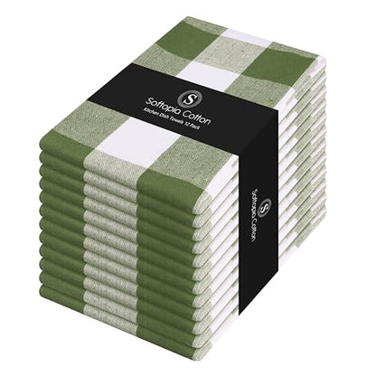 Mint Green and White 12 Pack Buffalo Check Kitchen Towels, 16x26 Inches, 100% Cotton Dish Cloths, Reusable Hand Towels for Drying Glassware, Cleaning Spills, Farmhouse Plaid Towel - color: Mint Green, size: 16 X 26 - 12 Pack