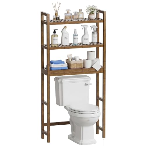 SMIBUY Bathroom Storage Shelf, Bamboo Over-The-Toilet Organizer Rack, Freestanding Toilet Space Saver with 3-Tier Adjustable Shelves (Walnut) - color: Walnut