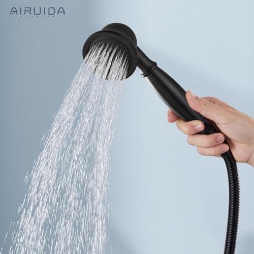 Airuida Matte Black Exposed Shower System with Handheld Spray | Single Handle,Wall Mount,8 Inch Rainfall Shower Head,Dual Function,Exposed Pipe Fixture for Bathroom - color: Matte Black