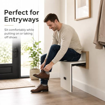 Wall Mounted Folding Stool, Solid Wood Foldable Shoe Bench with Spring Hinge, Space Saving Wall Seat for Entryway, Bedroom and Hallway - color: D