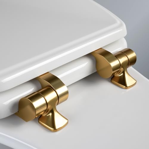 Mayfair Bennett Toilet Seat with Brushed Gold Hinges, Slow Close Wood Seat, Secure Metal Hinges, Easy Install, Made in USA, Round, White - color: Gold, size: Round