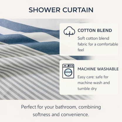 Striped Cotton Blend Shower Curtain with Fringe, Luxury Jacquard Fabric, Machine Washable, 72x72 Inch, Seabreeze - color: Seabreeze
