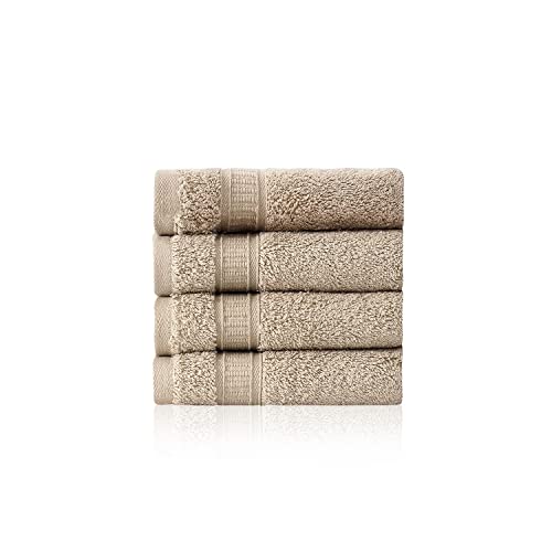 4 Piece 13” × 13” Soft Turkish Cotton Washcloths for Bathroom, Kitchen, Hotel, Spa, Gym & College Dorm | Absorbent and Super Soft Washcloth Set for Body & Face, Baby and Adults - Beige - color: Beige, size: Washcloth Set - 4 pack