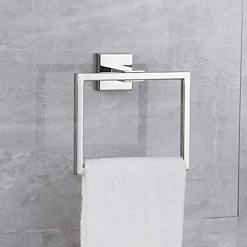 Towel Ring Hand Towel Holder for Bathroom Hand Towel Racks Wall Mount Simple Square Towel Hanger Heavy Duty SUS 304 Stainless Steel, Polished Finish - color: Polished