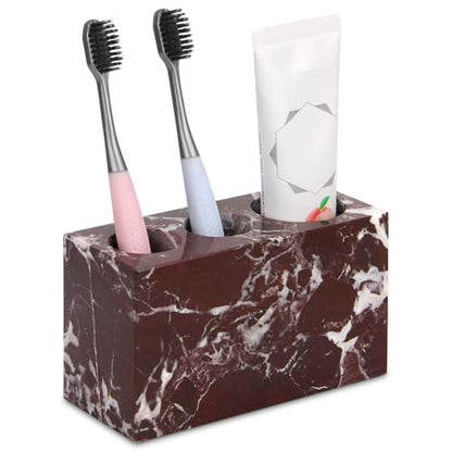 Natural Marble Toothbrush Holder, Rosso Lepanto, 3 Slots | Large Bathroom Organizer Countertop, Ventilation Design, Stone Toothbrush and Toothpaste Stand, Non-Slip Silicone Pads - color: Rosso Lepanto, size: 3 Slots