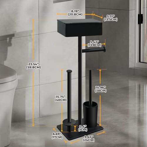 Freestanding Toilet Paper Holder Stand with Shelf, Drawer, 7-Roll Capacity | Black rustproof metal bathroom tissue holder with wipes drawer, top shelf and weighted non-slip base, stores up to 7 rolls - size: Style 2
