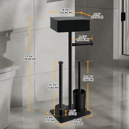 Freestanding Toilet Paper Holder Stand with Shelf, Drawer, 7-Roll Capacity | Black rustproof metal bathroom tissue holder with wipes drawer, top shelf and weighted non-slip base, stores up to 7 rolls - size: Style 2