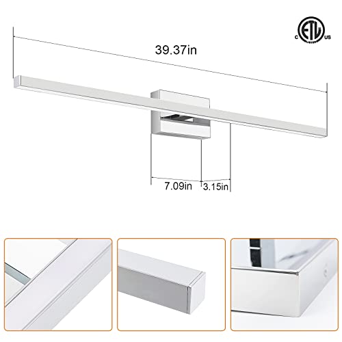 VOLISUN Modern Over Mirror Chrome Bar Vanity Light - Dimmable 5CCT LED Fixture, 39.4 inch, 24W - ETL Certificated - color: Chrome, size: 39.4inch