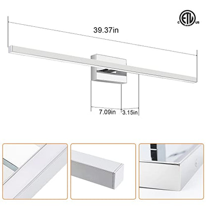 VOLISUN Modern Over Mirror Chrome Bar Vanity Light - Dimmable 5CCT LED Fixture, 39.4 inch, 24W - ETL Certificated - color: Chrome, size: 39.4inch