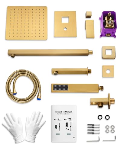 10" Shower Faucet Set with Tub Spount, High Pressure Rainfall Shower Head and Handheld Sprayer Combo, Bathroom Tub Shower Faucet Set, Brushed Gold - color: Brushed Gold