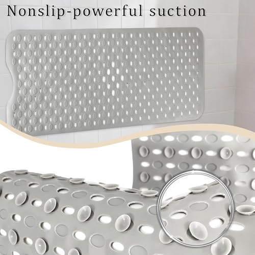 Non-Slip Bathtub Mats Bath Mat Machine Washable with Suction Cups for Tub, 39x15.5 inch, Grey - color: Grey