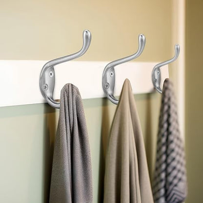 Coat Hooks 5 Pack - Heavy Duty Wall Mounted Brushed Nickel Door Hooks Double Prong Hooks for Hanging Clothes/Towels - Sturdiness Design with Better Mounting System - color: Brushed Nickel