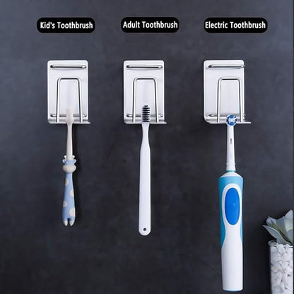 HANZE 2 Pack Toothbrush Holder 304 Stainless Steel Adhesive Wall Mounted 3 in 1 with Toothbrush Holder Toothpaste Holder and Cup Holder for Bathroom Shower - color: 2 Pack (3 in 1)