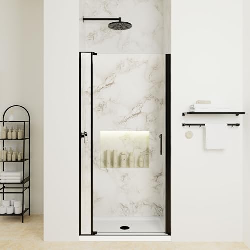 36-32''W x 72''H Pivot Shower Door, 4" Width Adjustment, 1/4"(6mm) Tempered Glass Shower Door, Headerless Frameless Shower Door, Reversible Installation (Matte-Black-Pivot, 36-32''W x 72''H) - color: Matte-Black-Pivot C-36-32''W x 72''H