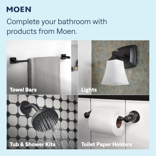 Moen Laris Matte Black One-Handle Single Hole Modern Bathroom Sink Faucet with Optional Deckplate and Spring Loaded Drain Assembly, 84014BL - color: Matte Black