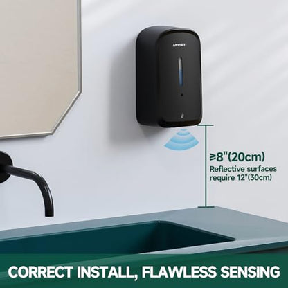 anydry Commercial Automatic Soap Dispenser 34oz Large Capacity Wall-Mounted | Touchless Liquid Dispenser, Five-Level Adjustment, Ideal for High-Traffic Bathroom, Restroom, Durable Wall-Mount Installation - color: Black