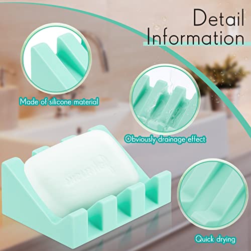 2 Pieces Silicone Soap Dish Self Draining Soap Dish Shower Waterfall Bar Soap Holder Tray with Drain Soap Saver for Kitchen Bathroom Accessories (Turquoise) - color: Turquoise