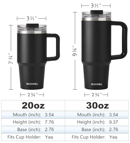 SUNWILL 20 oz Tumbler with Handle and Straw Leak Proof,Travel Coffee Mug with Lid, Stainless Steel Cup Insulated for Office & Gym, Cupholder Friendly, Powder Coated Black - color: Powder Coated Black, size: 20 Ounces