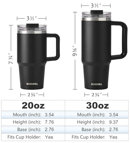 SUNWILL 20 oz Tumbler with Handle and Straw Leak Proof,Travel Coffee Mug with Lid, Stainless Steel Cup Insulated for Office & Gym, Cupholder Friendly, Powder Coated Black - color: Powder Coated Black, size: 20 Ounces