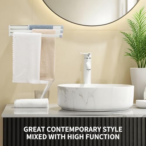 Swivel Towel Rack Thicken Metal 3-Arm Towel Bar Space Saving Wall Mounted Towel Holder with Rustproof Swing Out Towel Hanger for Bathroom Kitchen White - color: White-9.4 Inch