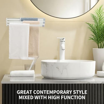 Swivel Towel Rack Thicken Metal 3-Arm Towel Bar Space Saving Wall Mounted Towel Holder with Rustproof Swing Out Towel Hanger for Bathroom Kitchen White - color: White-9.4 Inch