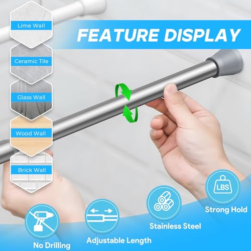 Tension Rod 16 to 26 Inch Sliver Tension Curtain Rod No Drill Spring Tension Rod 2pack Small Tension Rod for Cupboard Closet Bookshelf Diy Projects Wardrobe Spring Loaded Curtain Rods - color: Silver, size: 16-26 inch 2pcs