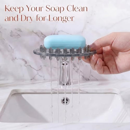 2 Pcs Plastic Soap Holder Soap Dish Bar Saver Tray with Holes Sponge Holder for Kitchen Bathroom Shower Counter, 4.5 x 3 x 0.7 Inches (Light Gray) - color: Light Gray