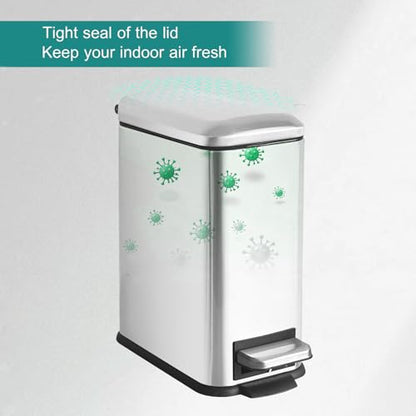 Small Bathroom Trash Can with Lid, Bedroom Trash Can, Silver | 1.3 Gal, Stainless Steel Trash Can, Removal Inner Bucket, Soft Close Lid, Step Pedal, Trash Bin for Bathroom, Bedroom, Office - color: Silver