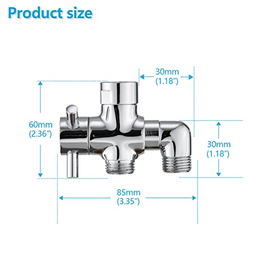PDPBath Brass 3 Way Shower Arm Diverter Valve for Handheld Shower Head and Fixed Shower Head, G1/2 Universal Connection - Chrome - color: Chrome