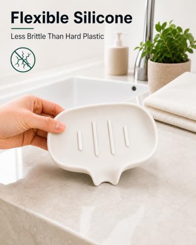 3 Pack Soap Bar Holder, AIMAIAIMAI Self Draining Soap Dish, Quick Drainage, Soap Dishes for Bathroom, Shower, Silicone Soap Tray for Kitchen, Dishwasher Safe (White) - color: White