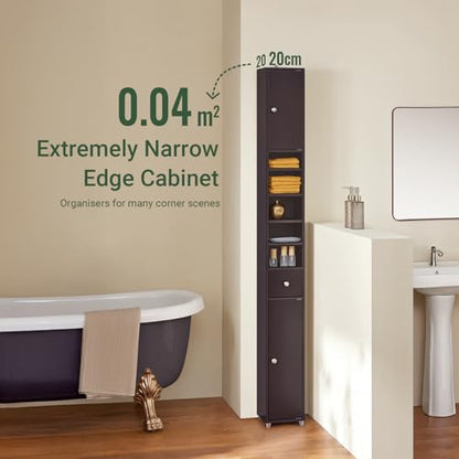 SoBuy Bathroom Storage Cabinet Adjustable Shelves, Tall Narrow, Brown | Freestanding Cupboard With Adjustable Shelves, Space-Saving Storage For Tiny Bathroom Gaps, BZR34-BR - color: Brown