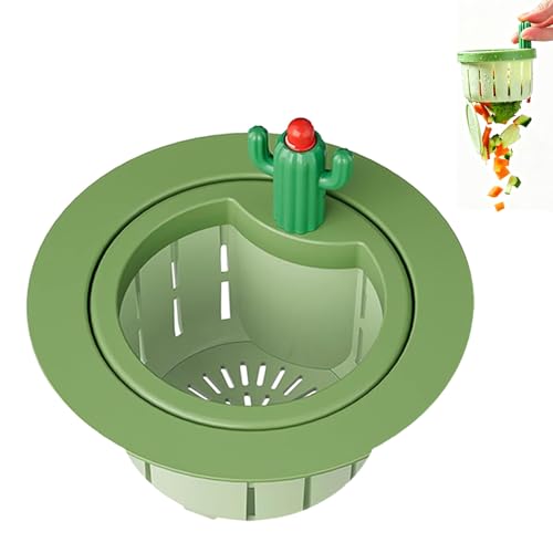 Cactus Kitchen Sink Drain Strainer,Press Automatic Dumping Basket(Green) - color: Green