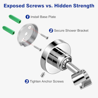 Shower Head Holder All Metal Handheld Shower Head Bracket,Adjustable Shower Spray Holder,Wall Mount Shower Wand Bracket,Chrome Finish