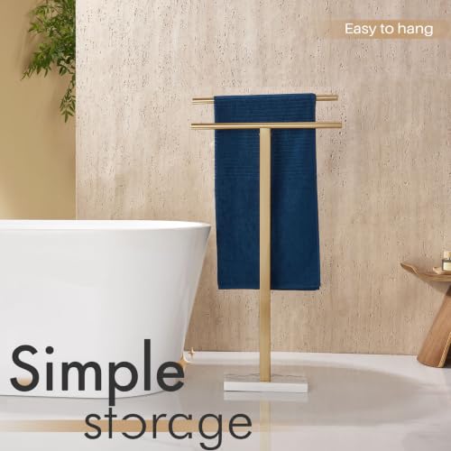KOKOSIRI Standing Towel Rack for Bathroom Floor 2-Tier Towel Holder Free Stand with Heavy Marble Base Thicken Steady Champagne Bronze Stainless Steel THS0005-CPG - color: Champagne Bronze
