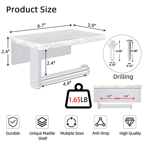 Gypie Toilet Paper Holder with Marble Shelf, Wall Mounted Brushed Nickel | Stainless Steel Tissue Roll Paper Holder Dispenser for Bathroom Washroom - color: Brushed Nickel