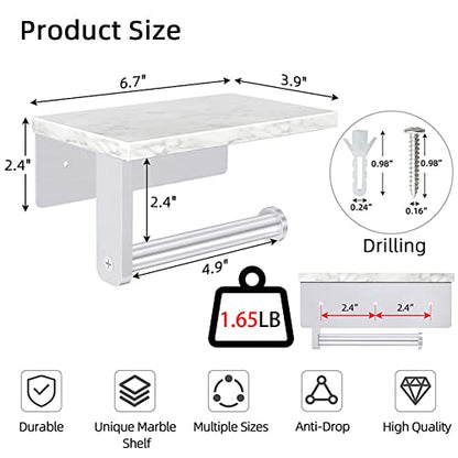 Gypie Toilet Paper Holder with Marble Shelf, Wall Mounted Brushed Nickel | Stainless Steel Tissue Roll Paper Holder Dispenser for Bathroom Washroom - color: Brushed Nickel
