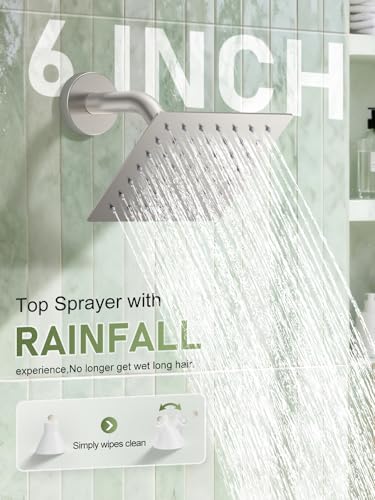 Woindo Shower Faucet Set, 10" Ceiling Mount Rainfall Shower System with 2 Rain Shower Head and Multi-function Handheld Head Push Button Diverter Shower Faucet Trim Kit - color: Brushed Nickel, style: 10"-Ceiling-01