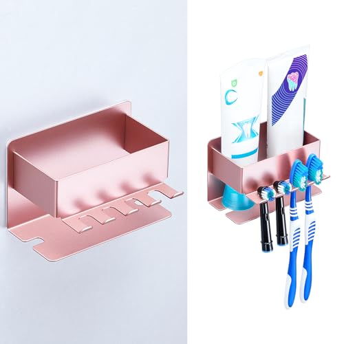 Toothbrush Head Holders, Electric Tooth Brush Head Holder, Adhesive Toothpaste Holder for Shower Bathrooms, Wall Mounted Tooth Brushing Holder Organizer Storage (Rose Gold, Small) - color: Rose Gold, size: Small