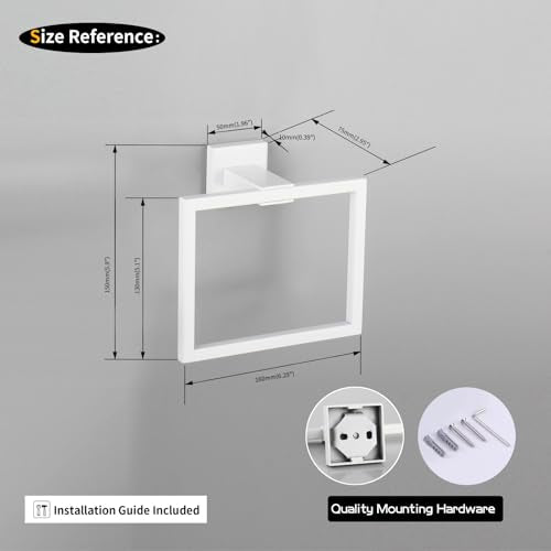 GERZWY SUS 304 Stainless Steel Towel Ring for Bath Kitchen Garage Bathroom Hardware Hand Towel Holder Wall Mounted, White - color: White