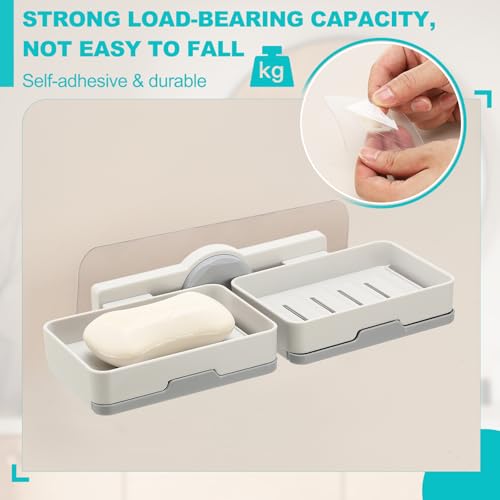 uxcell Soap Holder for Shower Wall, Double Layer Drill-Free Soap Dish Adhesive Wall Mounted Sponge Holder for Shower Kitchen, Bathroom, Bathtub(Light Gray) - color: Light Gray