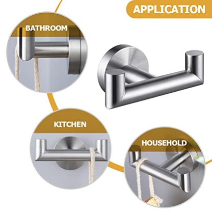 iplusmile Heavy Duty Stainless Steel Double Towel Hook Wall-Mounted Robe Hanger for Bathroom and -Saving Design and Towel Holder