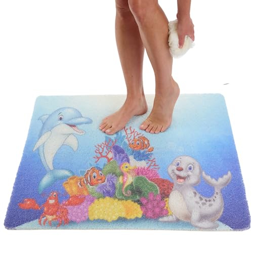 Extra Large Square Shower Mat Non Slip - Stall Shower for Shower Bathroom Non Slip for Shower - Secure Mat for Shower Floor - Safety Shower Mat Loofah (Kids Dolphin 31x31) - color: Kids Dolphin, size: 31" x 31" (Square)